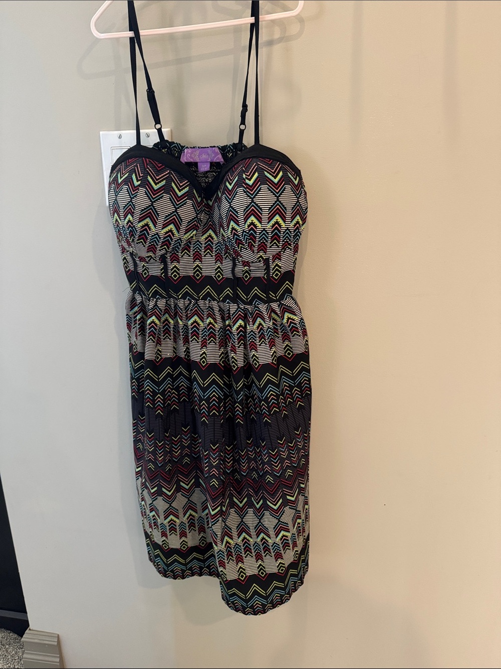 Jolie Strapless Dress in Black with Multicolor Chevron